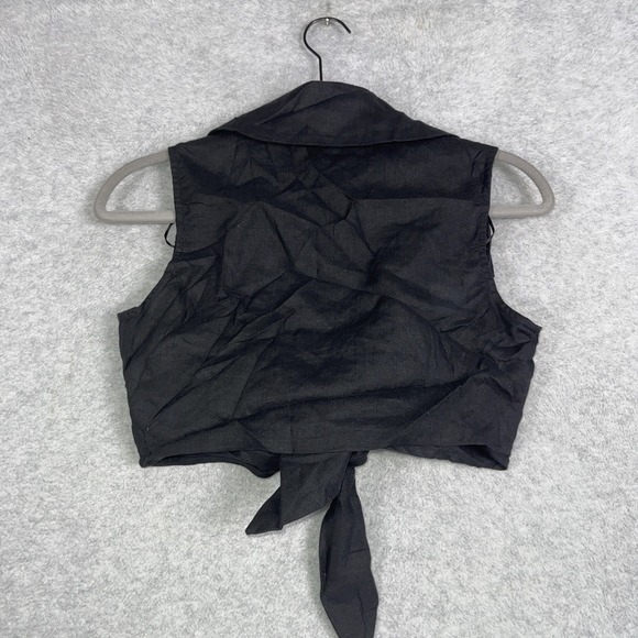 Dissh Linen Tie Front Sleeveless Crop Top Black Womens Size10 Minimalist Coastal - Picture 2 of 7